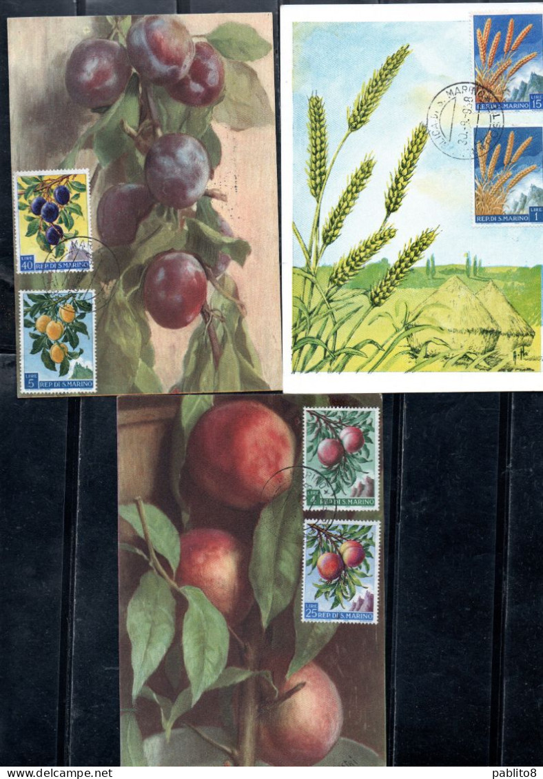 REPUBBLICA DI SAN MARINO 1958 FRUTTA E PRODOTTI AGRICOLI FRUIT SERIE COMPLETA FULL SET MAXI MAXIMUM CARD CARTOLINA CARTE - FDC