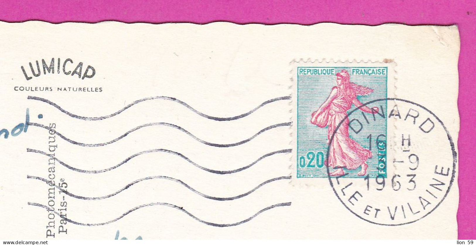 294119 / France - Dinard -Côte D'Emeraude - Vue Prise De La Vicomte PC 1963 USED 0.20 Fr. Semeuse Turquoise Et Rose - Covers & Documents