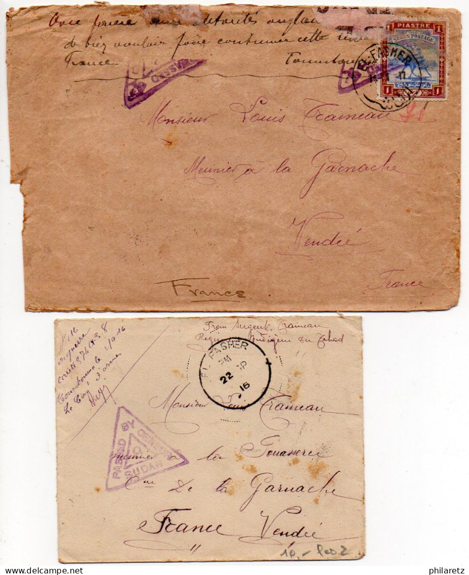 Soudan Egyptien : Lot De 2 Lettres Avec Censure De 1916 D'El-Fasher (CaD Différents) - Défauts - Autres - Afrique