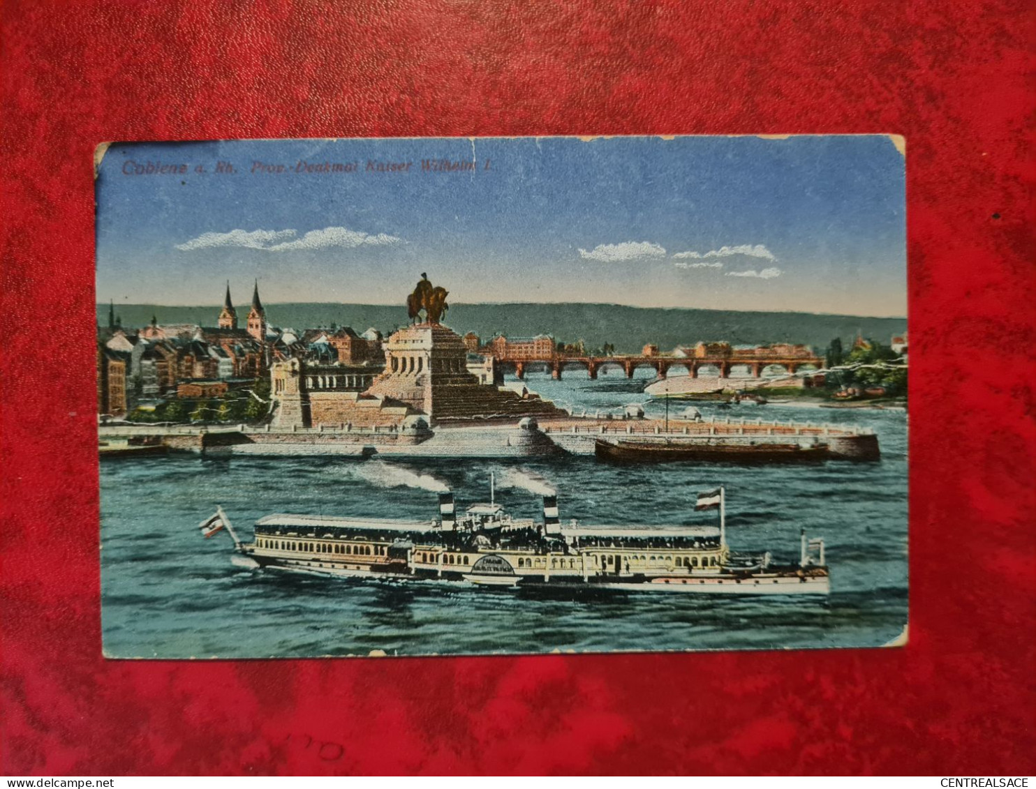 POSTKARTE COBLENZ DENLMAL SCHIFF FELDPOST 1917  EHRENBREITSTEIN ERSATZ BATAILLON FUSSARTL. REG. NR 9 POUR COLMAR - Andere & Zonder Classificatie