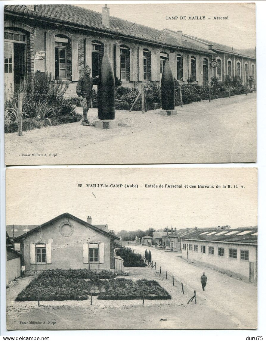 Militaria LOT 2 CPA * CAMP De MAILLY Arsenal  (soldat Obus ) & Entrée De L'Arsenal Et Des Bureaux De La R.G.A. - Kasernen