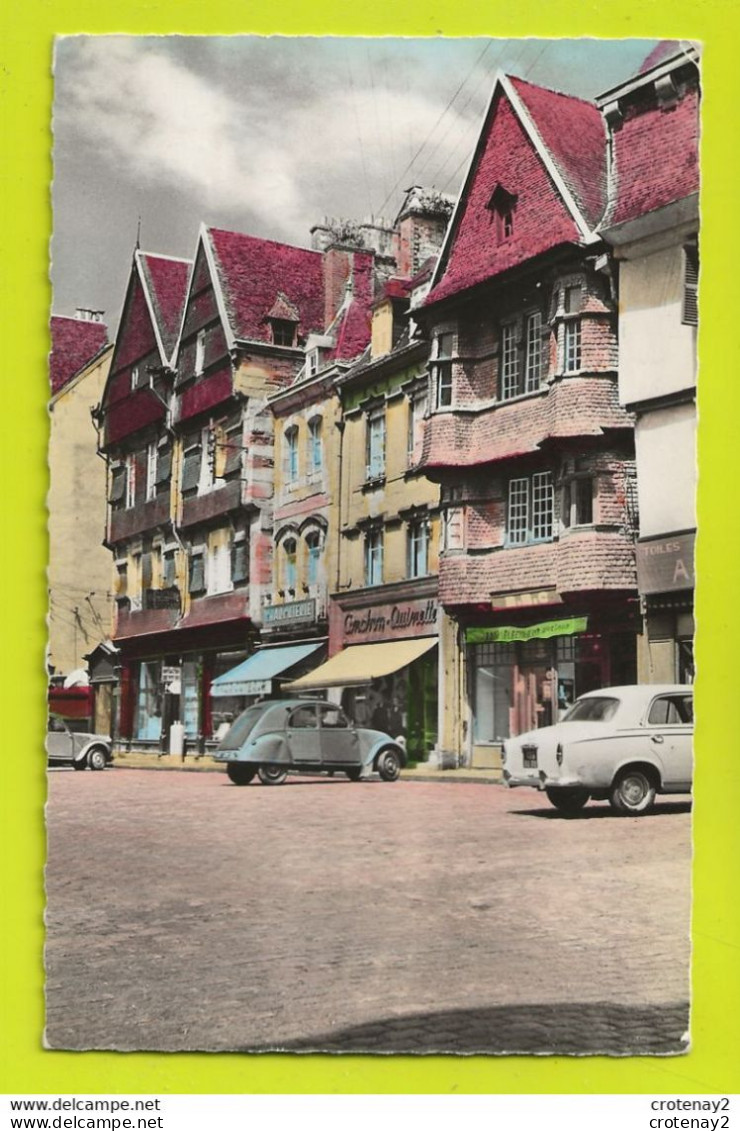 22 LANNION N°2 Place Du Centre En 1959 Boutiques Conchon Quinette ? Citroën 2CV Ancienne Peugeot 403 VOIR DOS & Flamme - Lannion