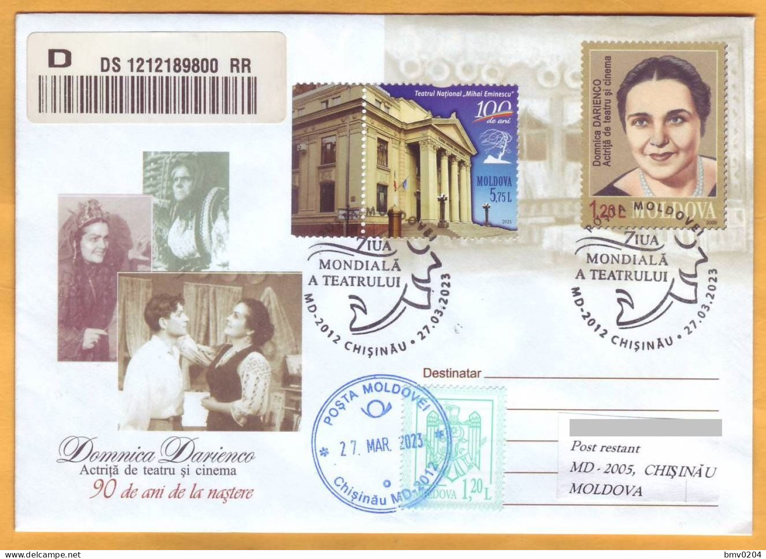 2023  Moldova Special Postmark ”World Theatre Day”  Cinema, Theatre, Art - Cinéma