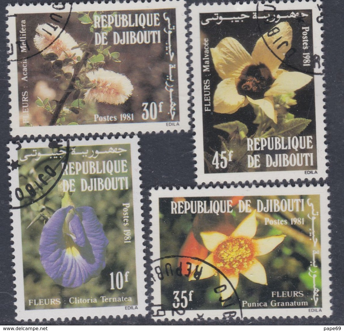 Djibouti N° 544 / 47 O : Flore : Fleurs Les 4 Valeurs Oblitérées TB - Yibuti (1977-...)