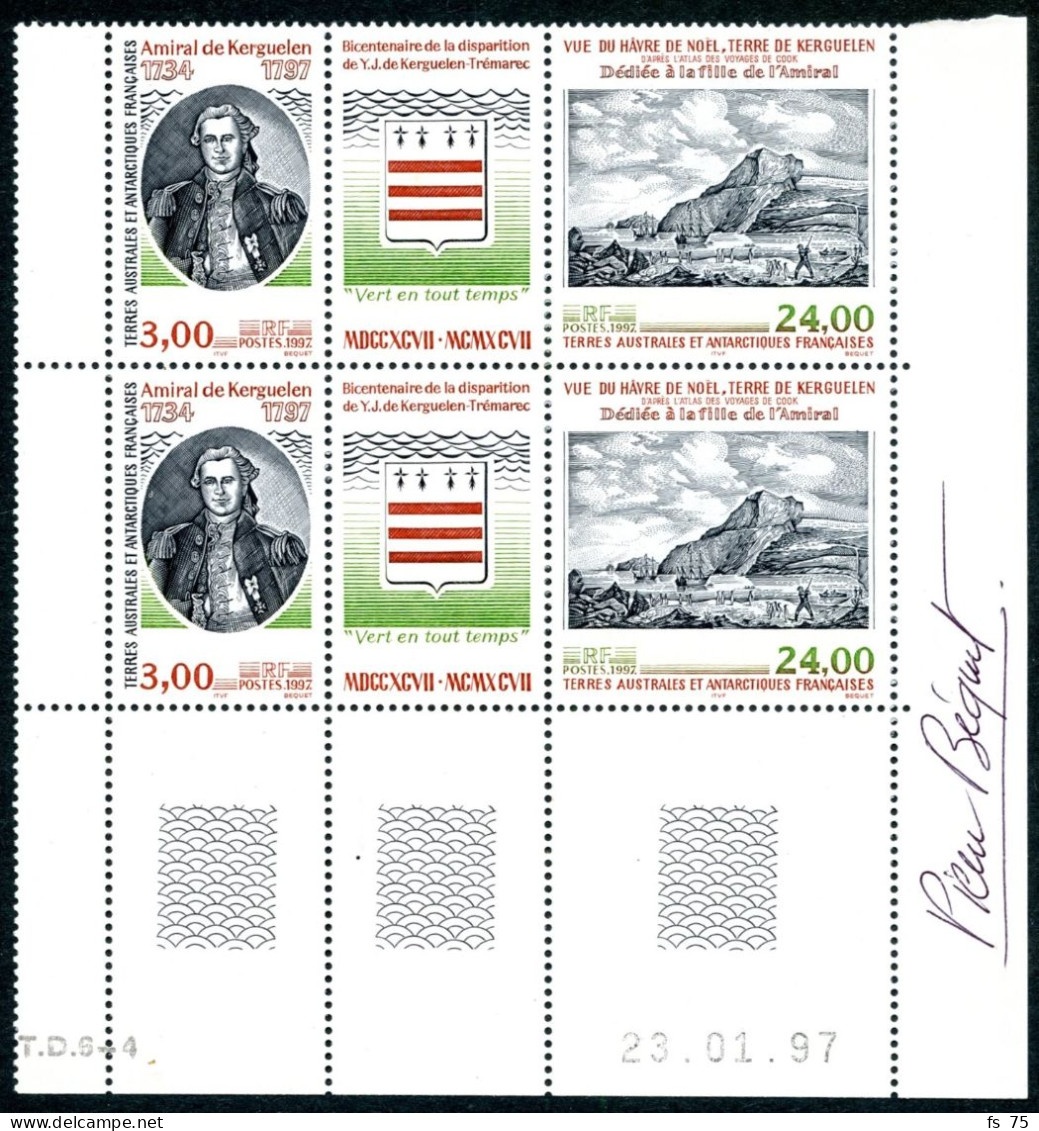 TAAF - N°222A - AMIRAL DE KERGUELEN - PAIRE DU TRYPTIQUE - COIN DATE 23.01.97 - SIGNE P. BEQUET - Neufs