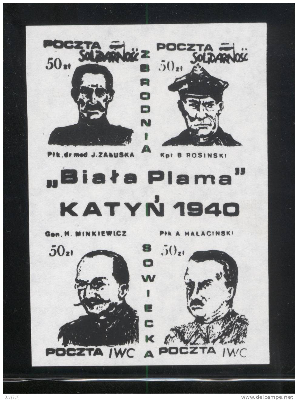 POLAND SOLIDARNOSC (POCZTA IWC) KATYN WHITE STAIN 1940 SET OF 3 BLOCKS OF 4 (SOLID0070/0211)) - Vignette Solidarnosc