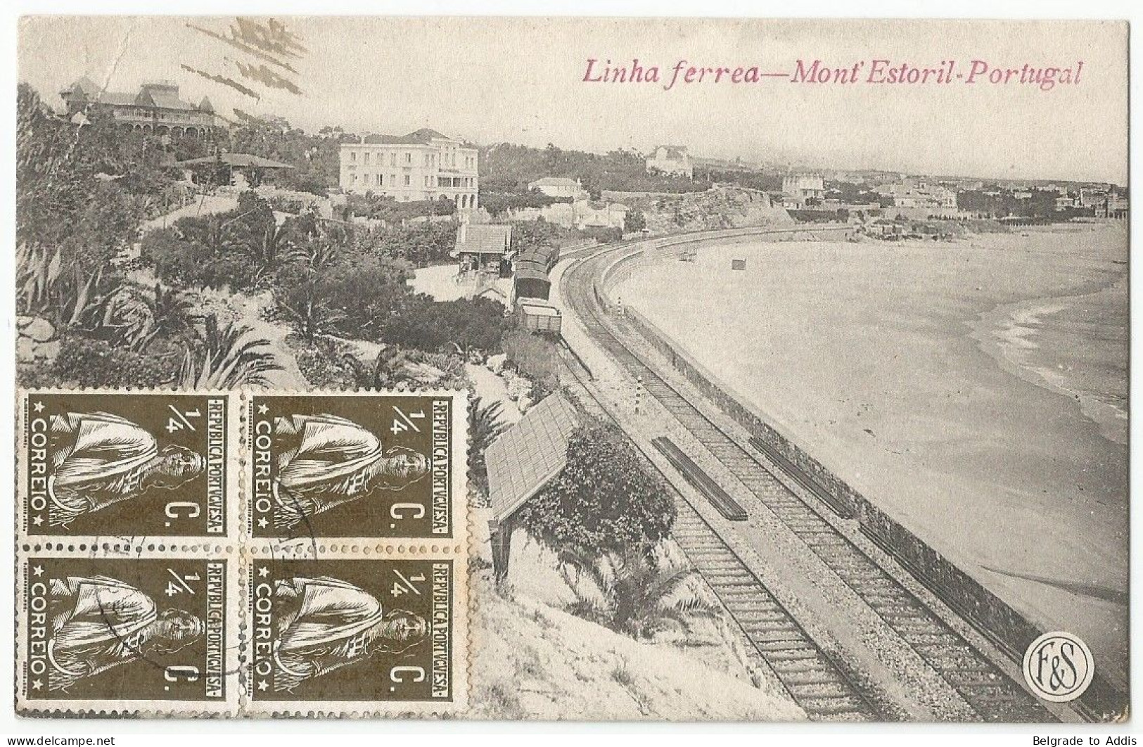 Portugal Postcard Carte Postale CPA 1919 Monte Estoril Linha Ferrea Railways Train Station - Lisboa