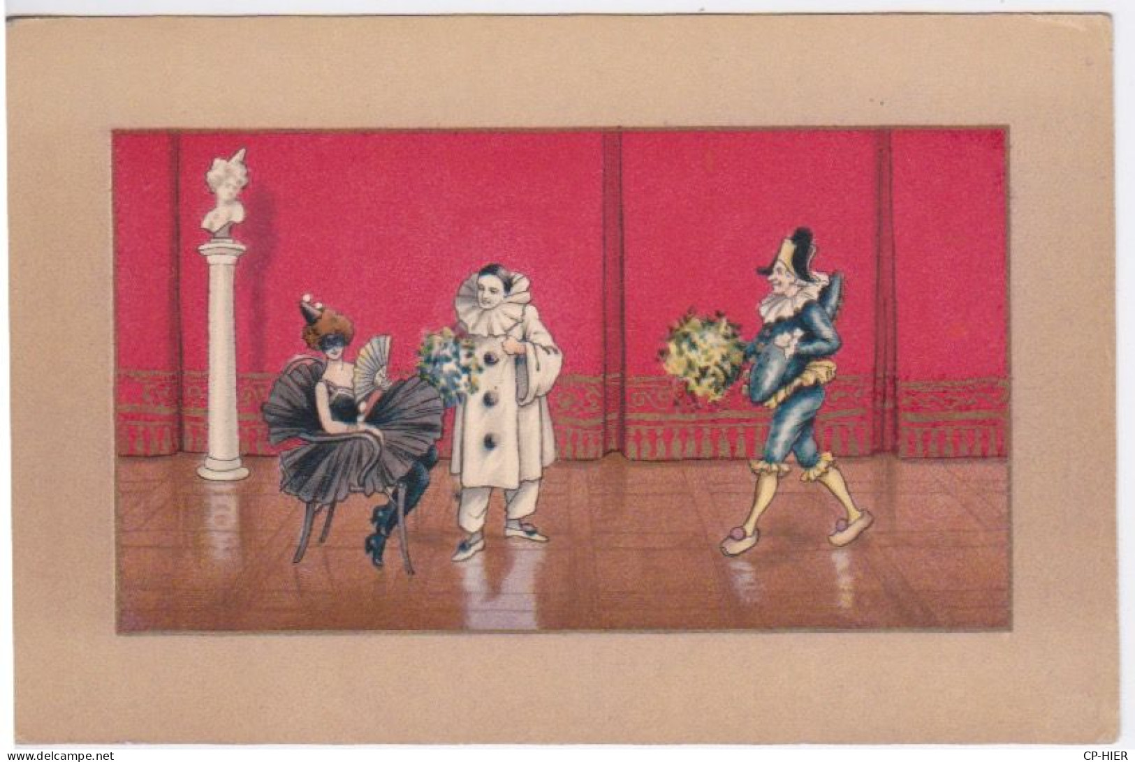 CPA ILLUSTREE ED -1907 -  DESSIN  FIN  - THEME SPECTACLE SCENE BAL MASQUE - PIERROT CLOWN - - 1900-1949