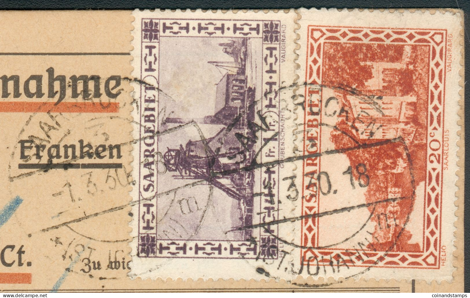 Deutsche Abstimmungsgbiete Saargebiet Nachnahmepaketkarte über 276 Fr. 70 Ct. 1930 Nach Wemmetsweiler - Covers & Documents