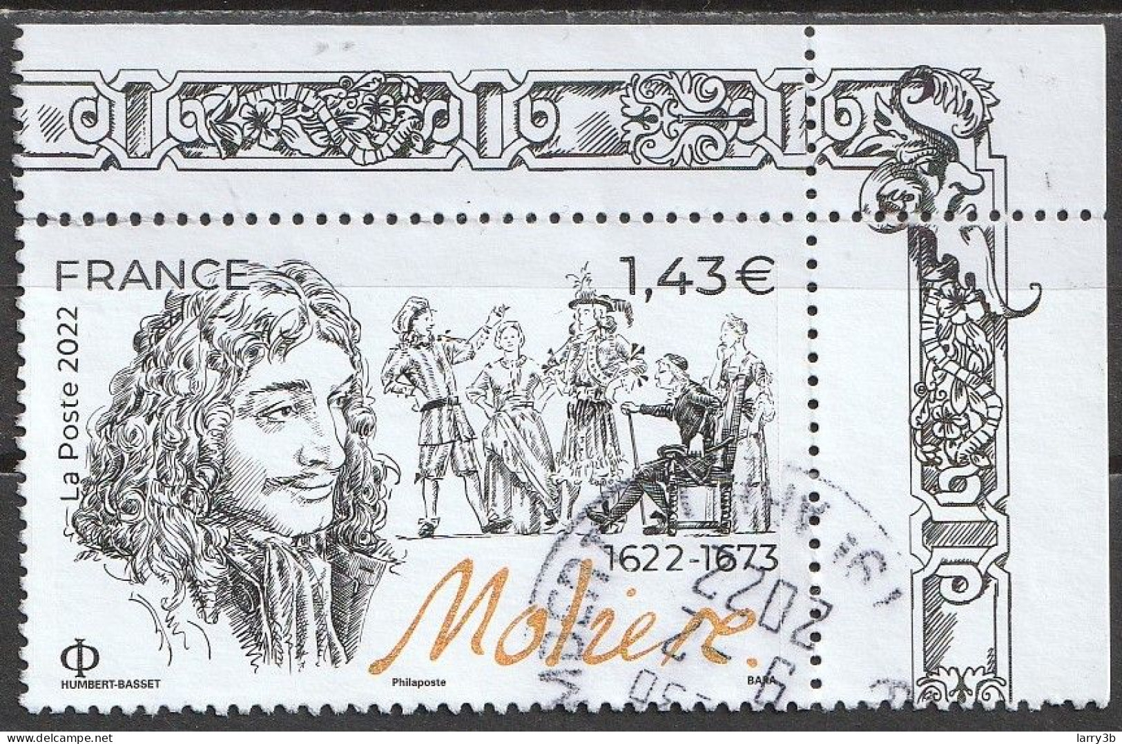 2022 - Y/T 5551 "MOLIERE 1622 - 1673" - 1T BDF ISSU DU FEUILLET - OBL - CACHET ROND - Used Stamps