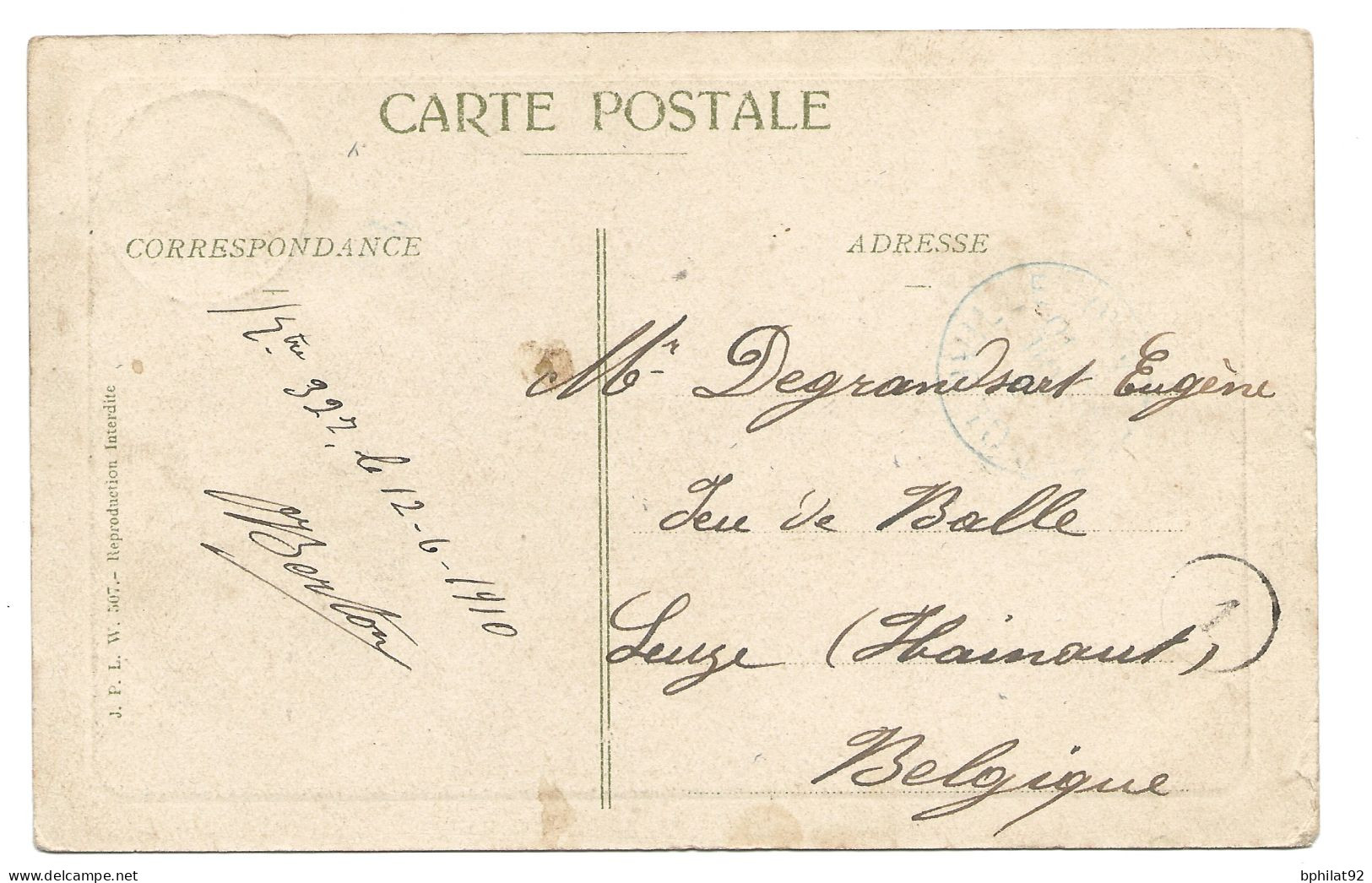 !!! CONGO, CPA DE 1910, DÉPART DE STANLEYVILLE POUR LEUZE-EN-HAINAUT (BELGIQUE) - Covers & Documents