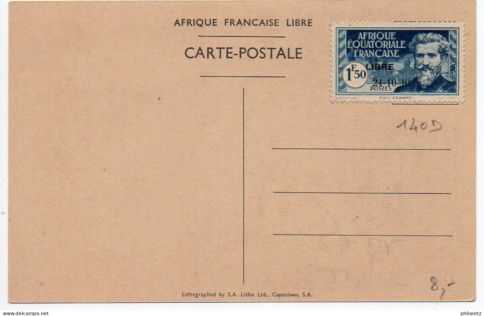 AEF : N° 140D Neuf Sur Carte De Gaulle - Covers & Documents