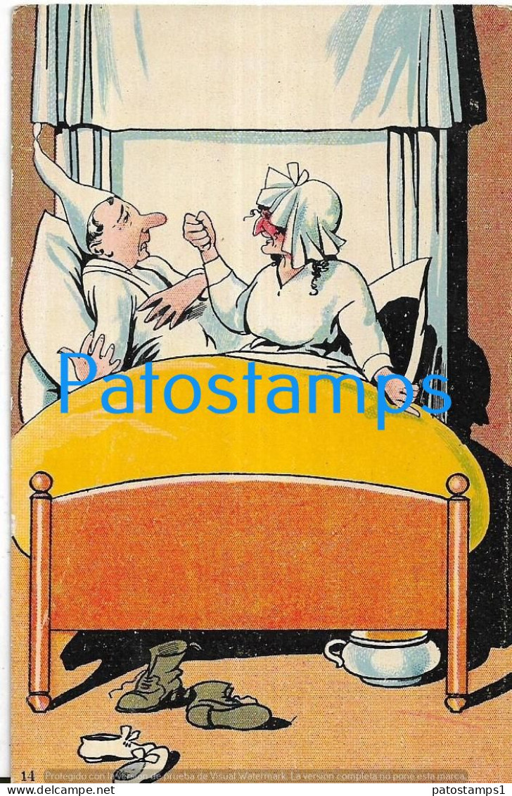 228992 ART ARTE HUMOR THE WOMAN ANGRY WITH THE HUSBAND IN BED POSTAL POSTCARD - Sin Clasificación