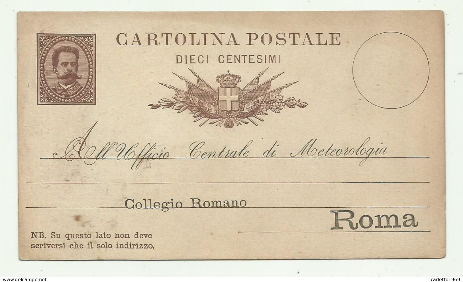 CARTOLINA POSTALE 10 CENTESIMI SERVIZIO TEMPORALI ROMA  - FP - Ongebruikt