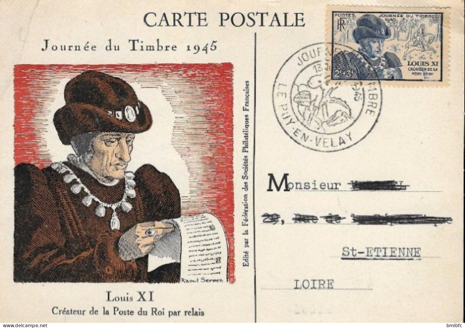 LOUIS XI JOURNÉE DU TIMBRE 1945 LE PUY EN VELAY - Commemorative Postmarks