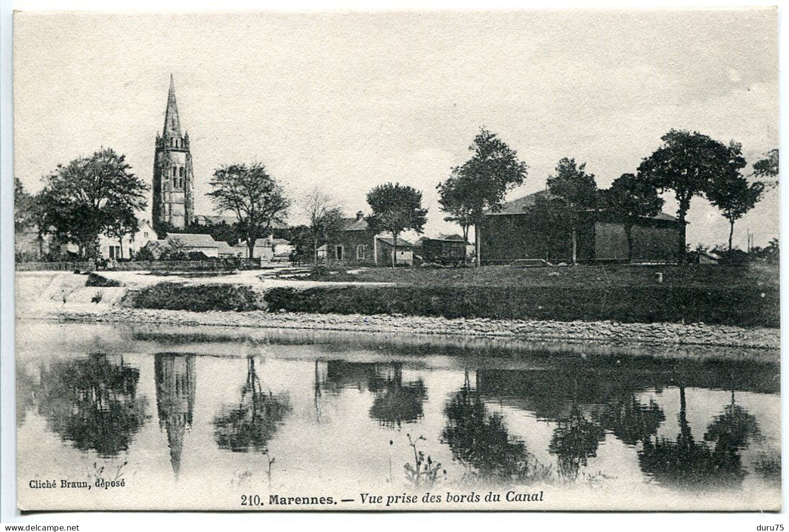 CPA Parfait état * MARENNES Vue Prise Des Bords Du Canal ( Eglise ) Cliché Braun - Marennes