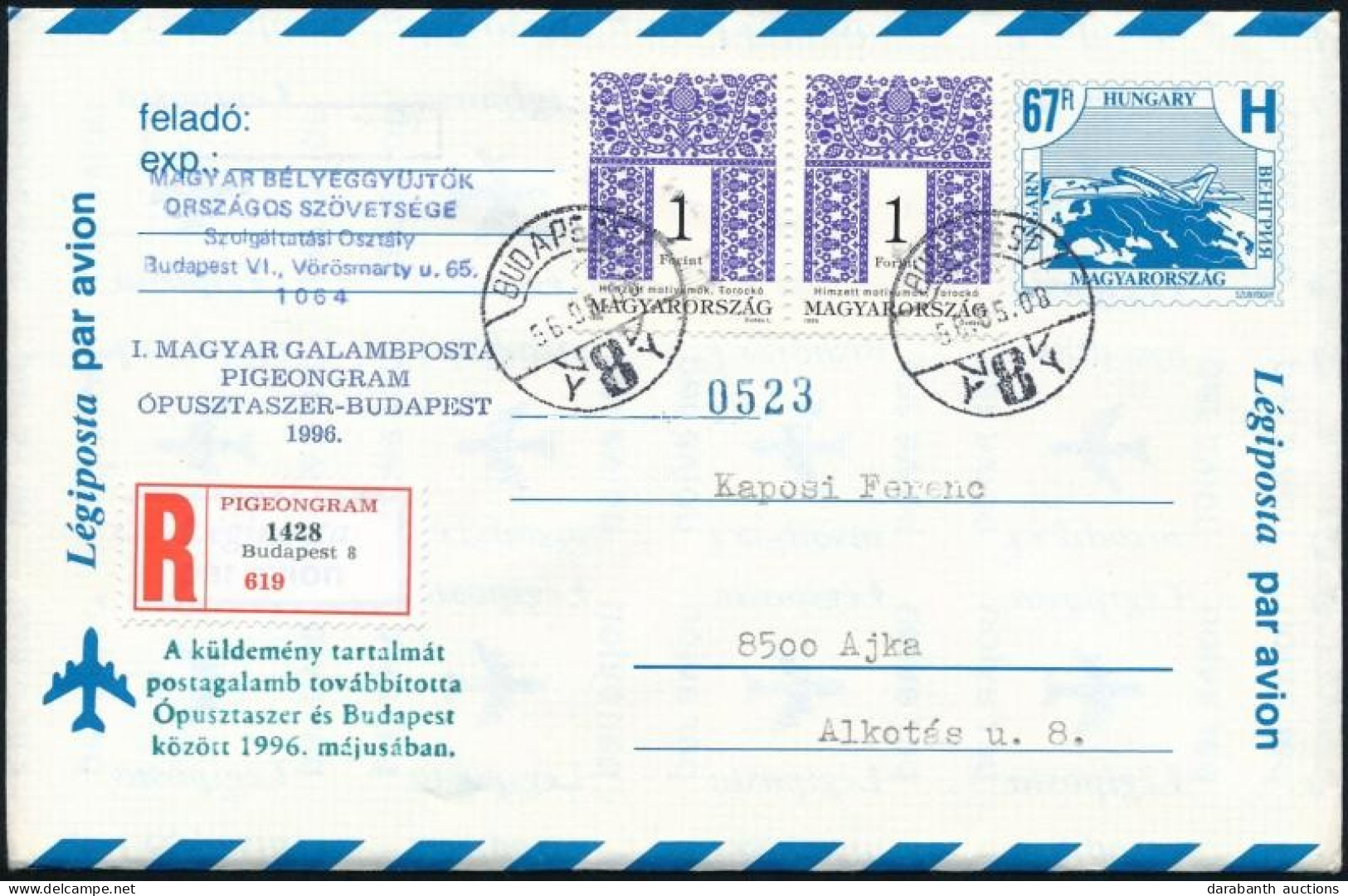1996 Galambposta (pigeongram) Ajánlott Levél - Other & Unclassified