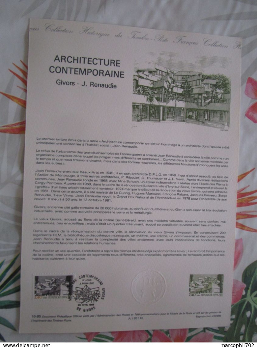 Document Officiel Architecture Contemporaine 20/4/85 - Documents De La Poste