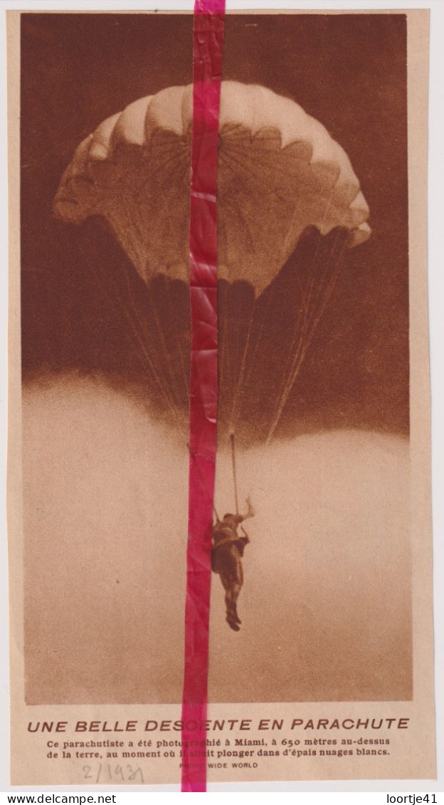 Miami - Descente En Parachute - Orig. Knipsel Coupure Tijdschrift Magazine - 1931 - Zonder Classificatie