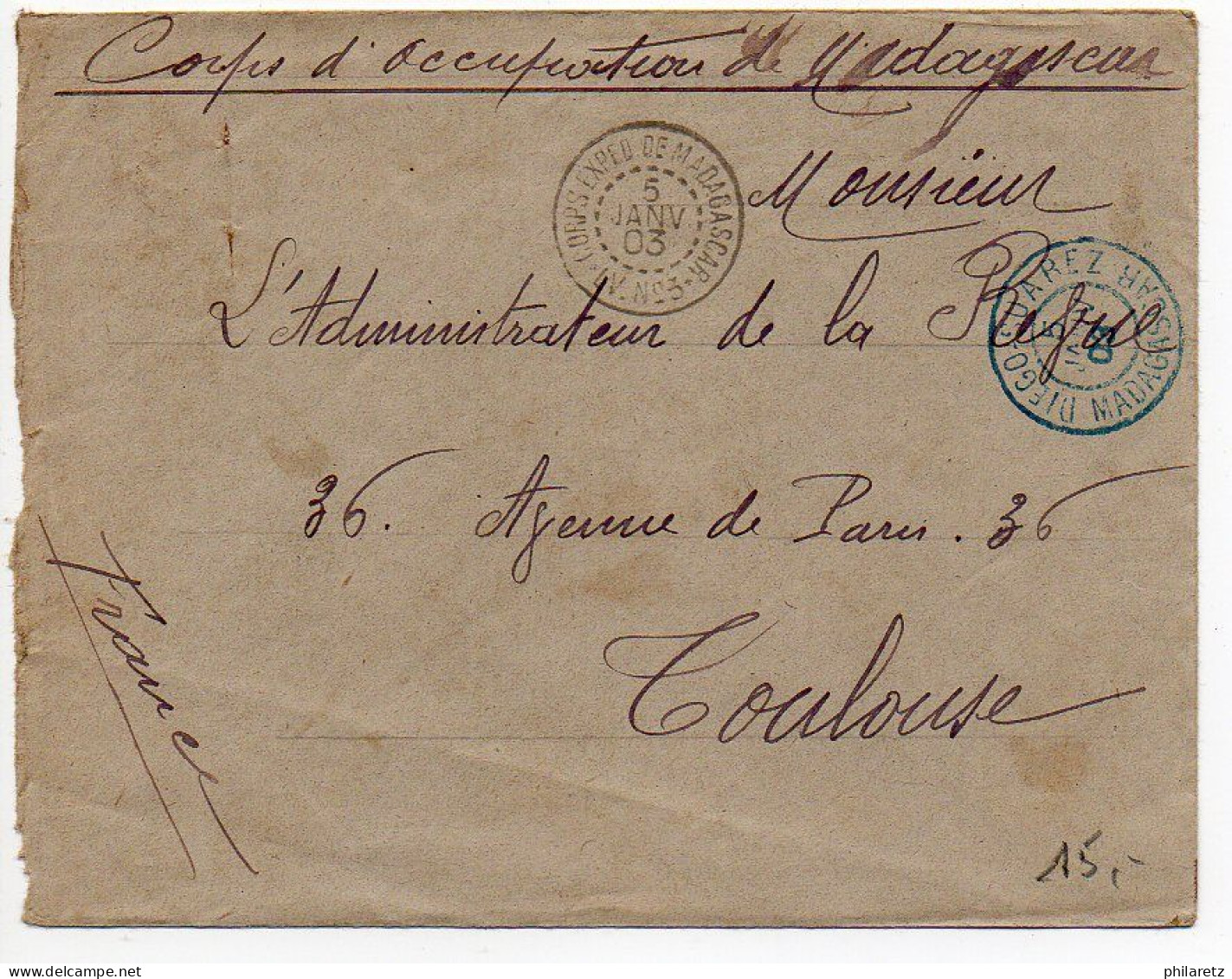 Madagascar : CaD 'Corps Expéditionnaire De Madagascar * L. V. N° 3' Sur Lettre De 1903 - Brieven En Documenten