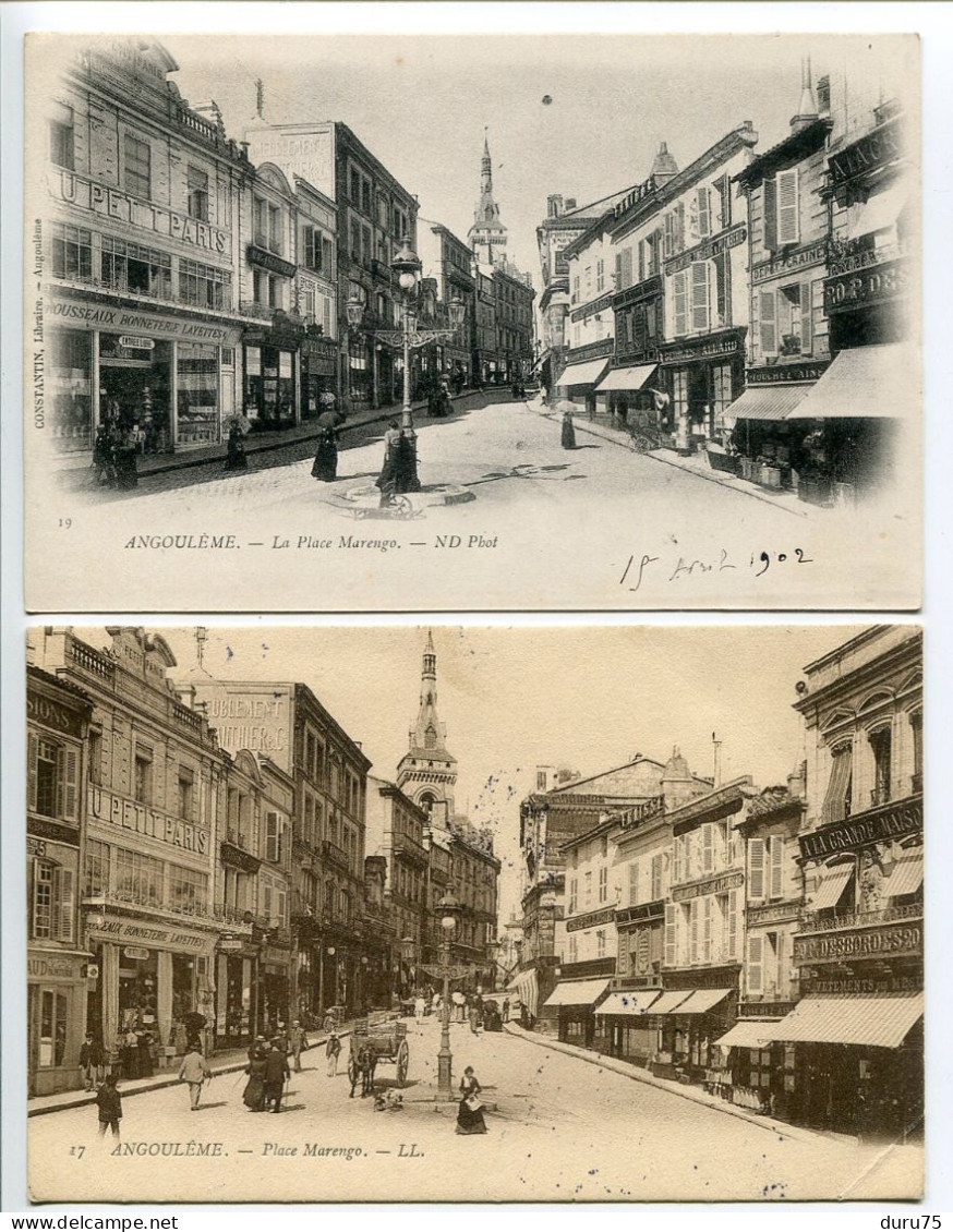 LOT 2 CP * ANGOULÊME La Place Marengo * La 1ère Pionnière Dos Simple Voyagé 1902 - Angouleme