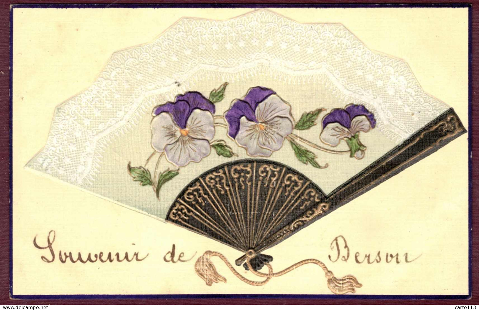 33 - B28190CPA - BERSON - Souvenir De - Eventail - Carte Gaufrée, Pensées - Très Bon état - GIRONDE - Sonstige & Ohne Zuordnung