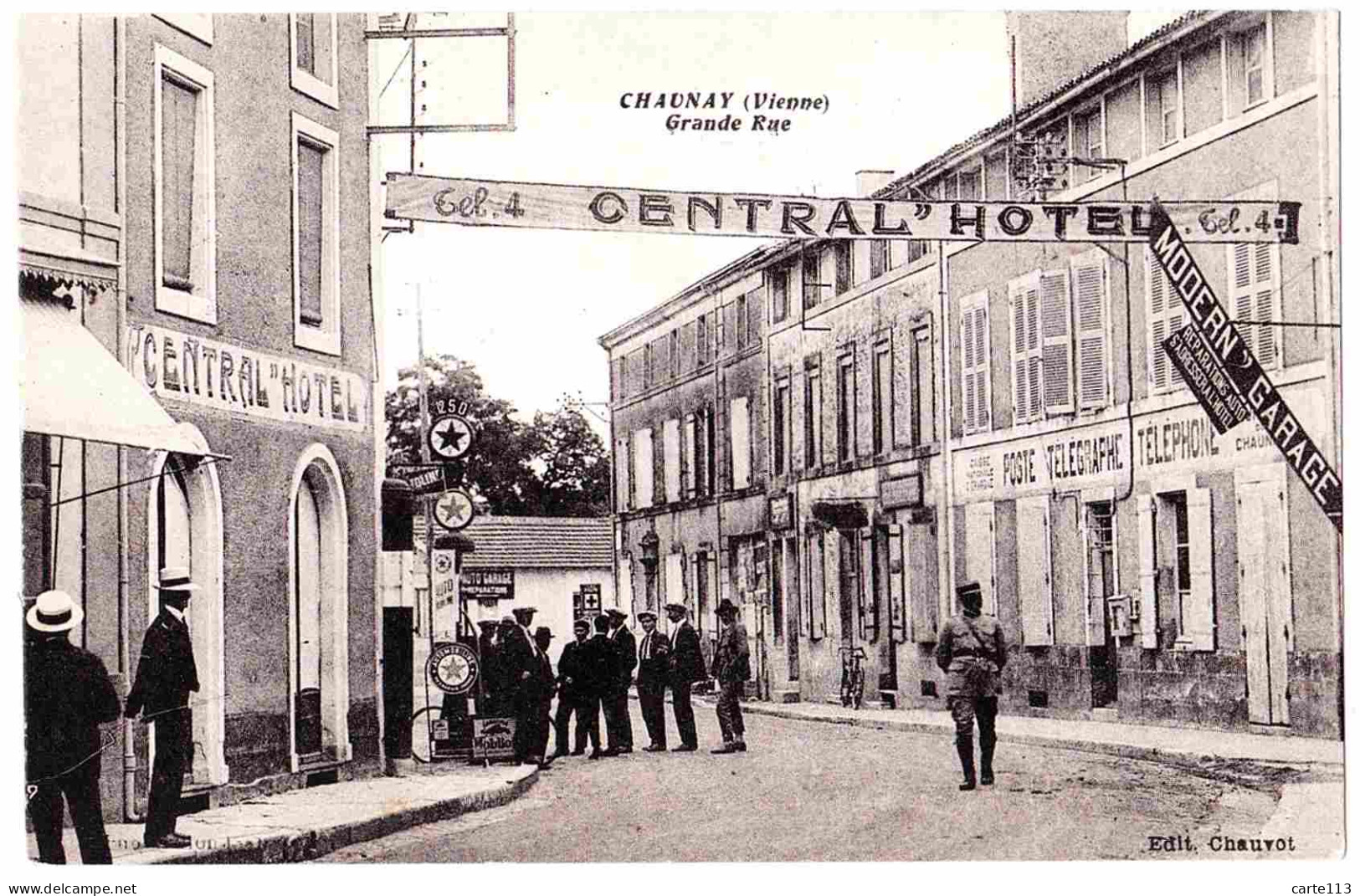 86 - B22500CPA - CHAUNAY - Grande Rue - Central Hotel, Poste Carburant - Très Bon état - VIENNE - Other & Unclassified