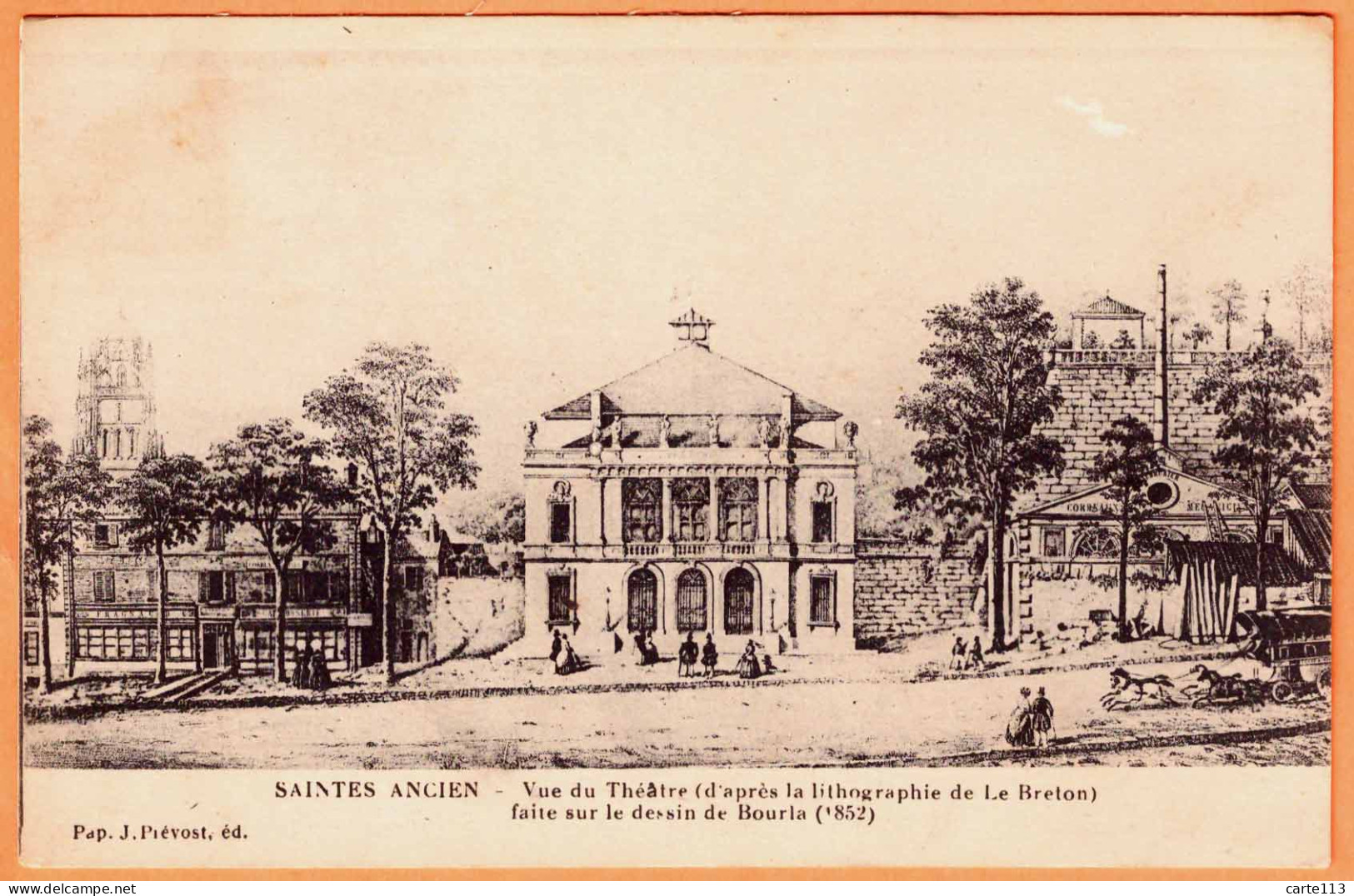 17 - B34320CPA - SAINTES - Theatre - Dessin Bourla 1852 -lithographie Le Breton - Très Bon état - CHARENTE-MARITIME - Saintes