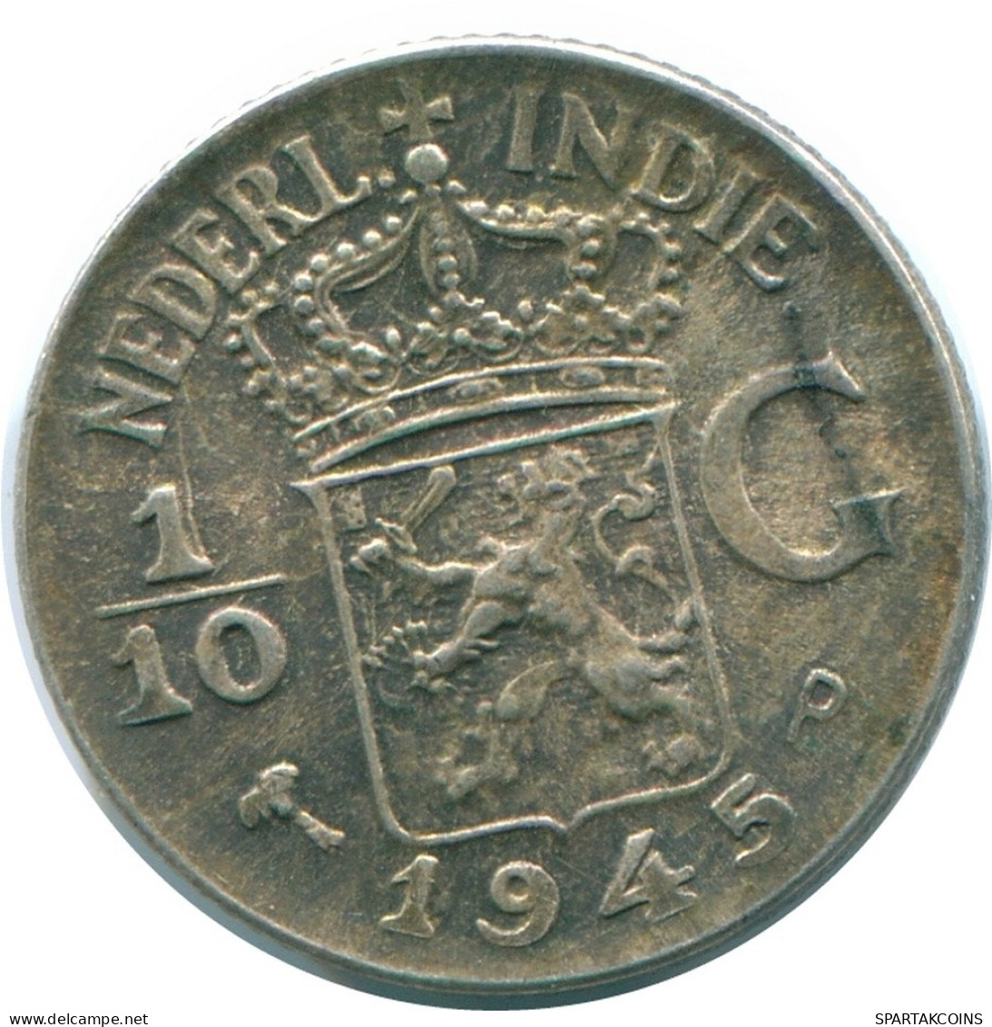 1/10 GULDEN 1945 P NETHERLANDS EAST INDIES SILVER Colonial Coin #NL14186.3.U.A - Dutch East Indies