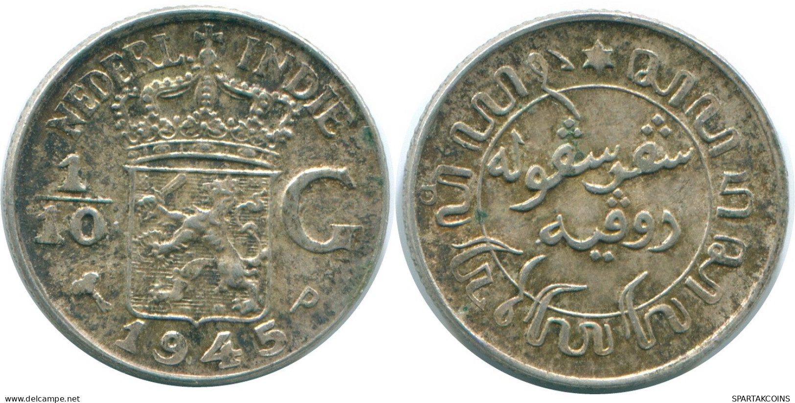 1/10 GULDEN 1945 P INDES ORIENTALES NÉERLANDAISES ARGENT Colonial Pièce #NL14222.3.F.A - Nederlands-Indië