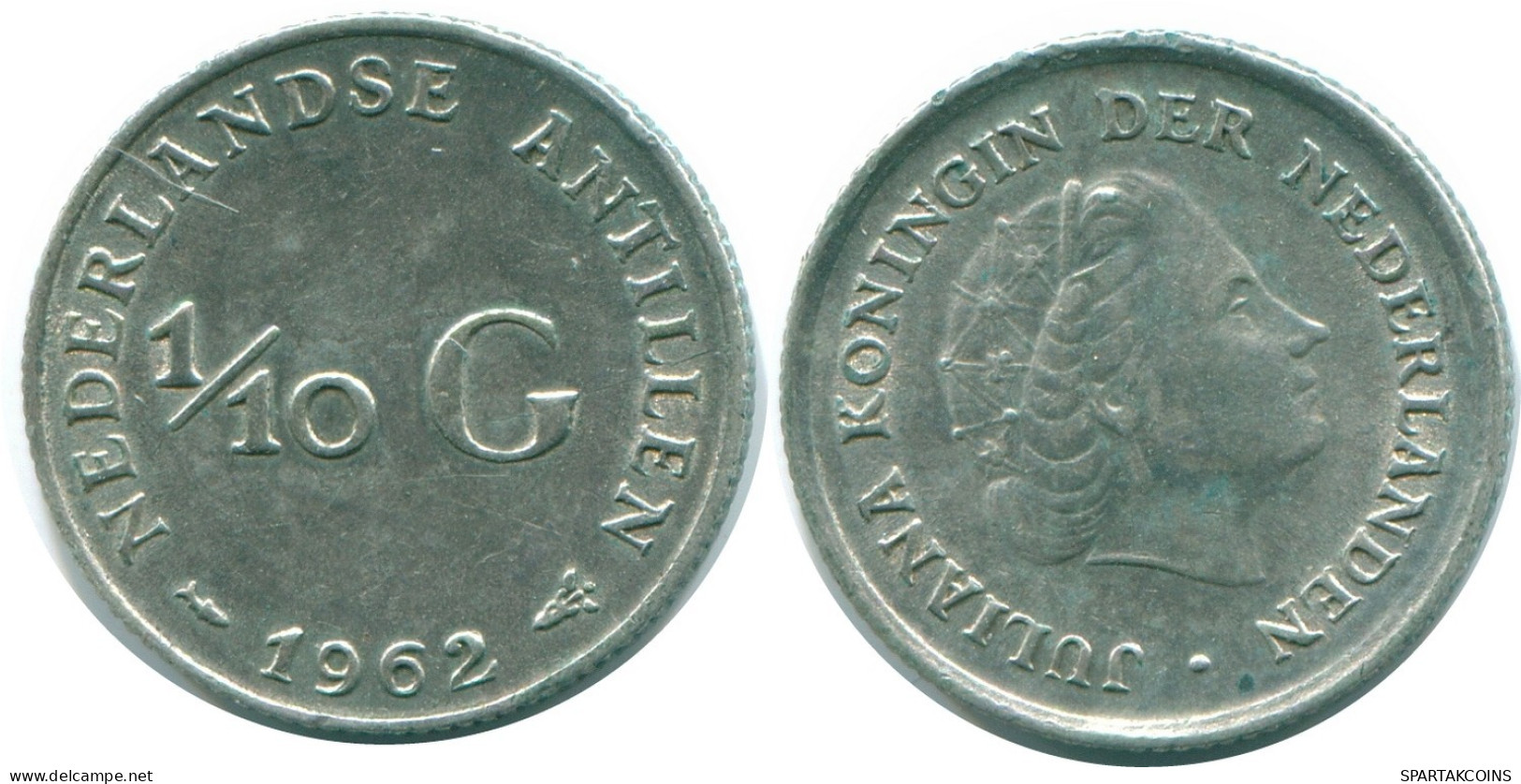 1/10 GULDEN 1962 NETHERLANDS ANTILLES SILVER Colonial Coin #NL12363.3.U.A - Nederlandse Antillen