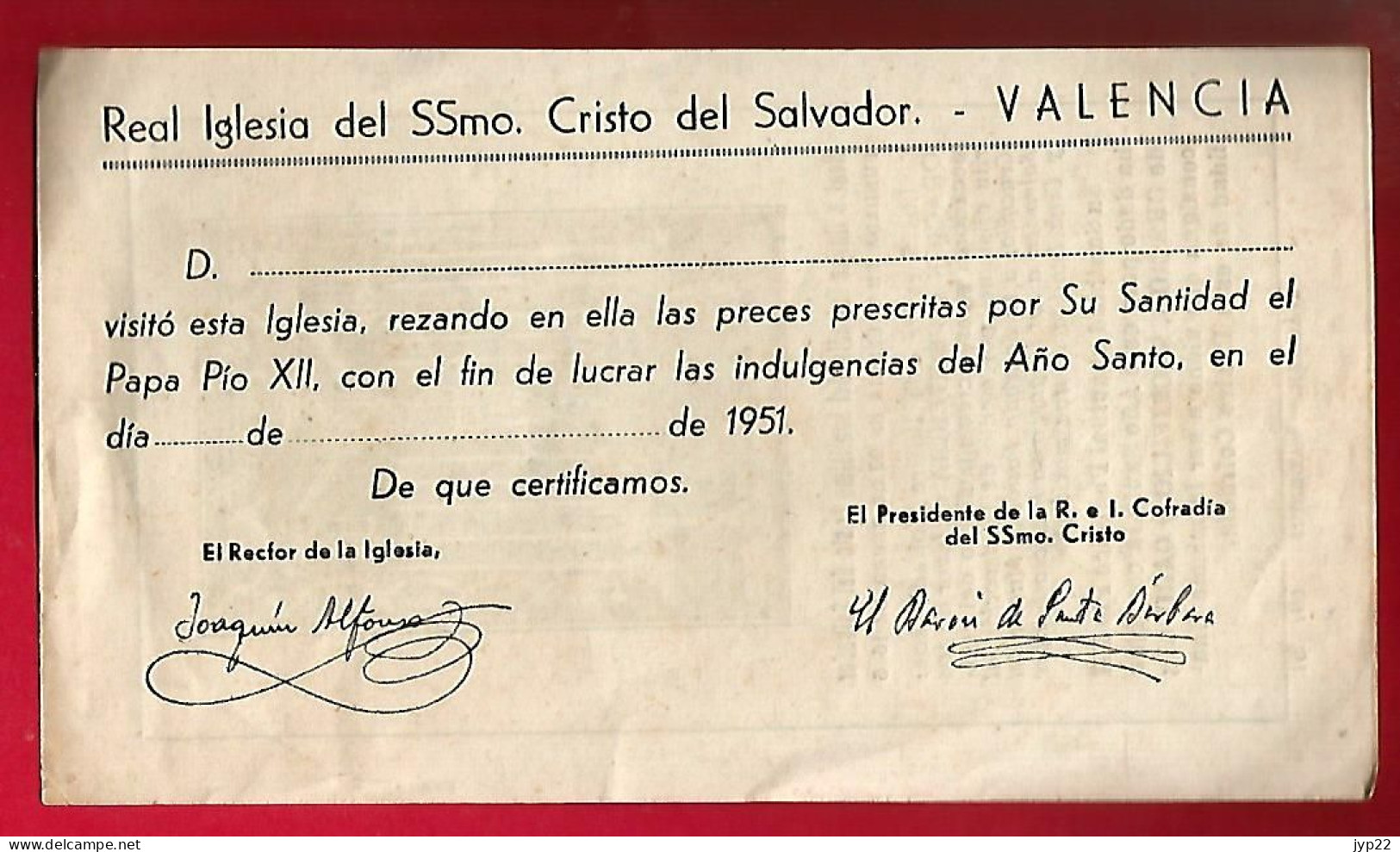 Image Pieuse Real Cofradia Del Santissimo Christo Del Savador - Papier D'inscription De 1951 - Devotion Images