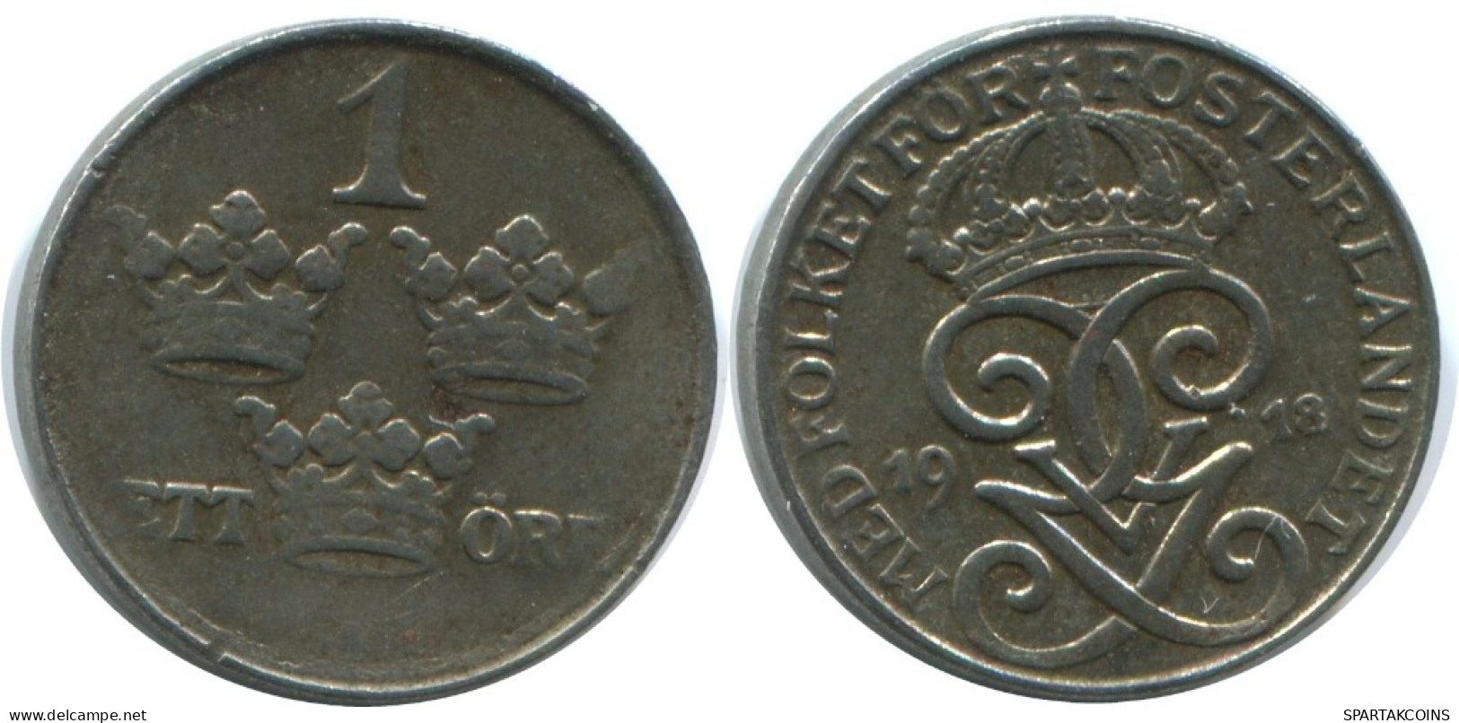 1 ORE 1918 SWEDEN Coin #AC537.2.U.A - Sweden