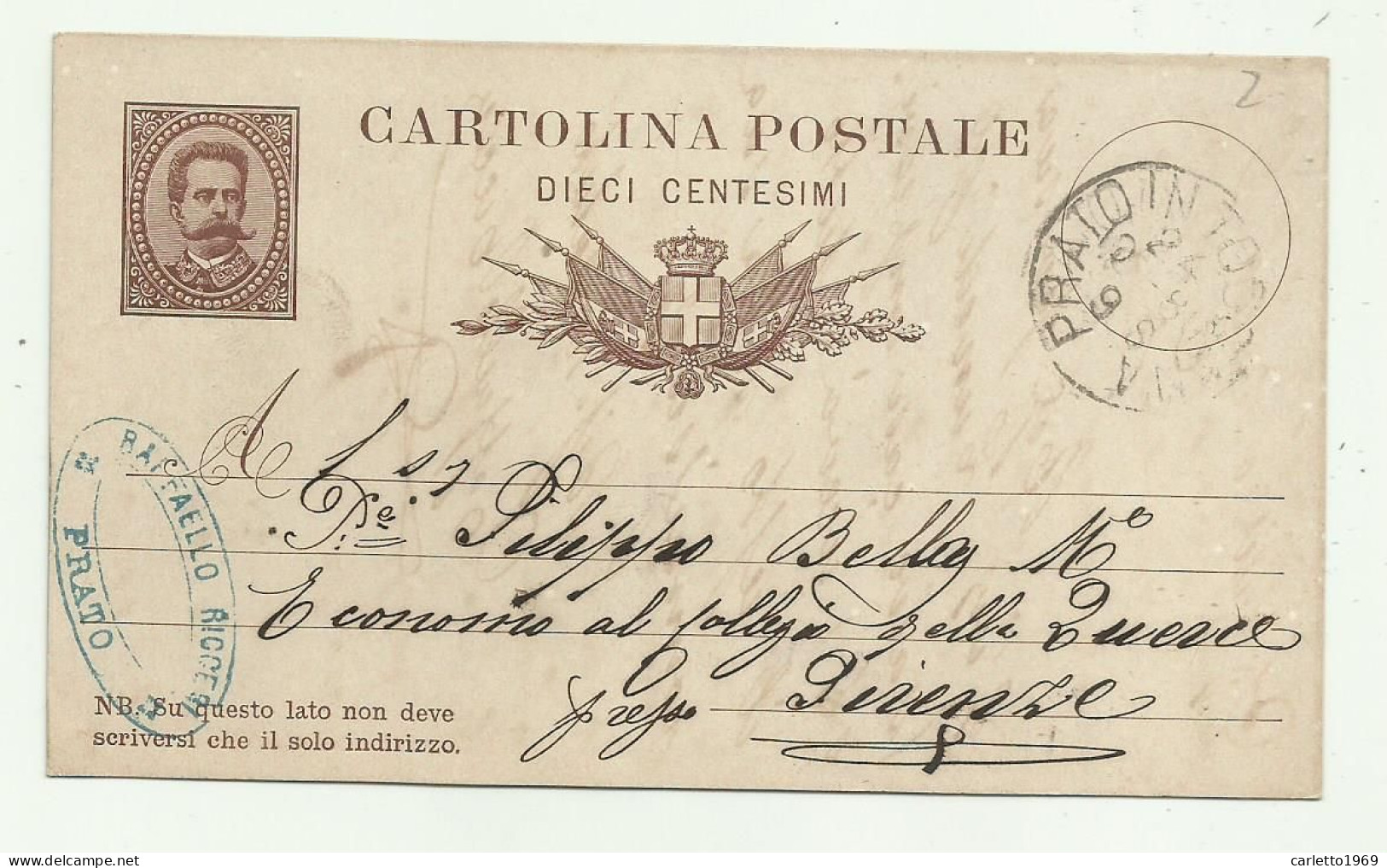 CARTOLINA POSTALE 10 CENTESIMI  PRATO 1880   - FP - Nuovi