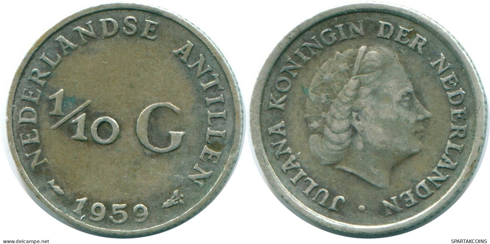 1/10 GULDEN 1959 NETHERLANDS ANTILLES SILVER Colonial Coin #NL12234.3.U.A - Netherlands Antilles