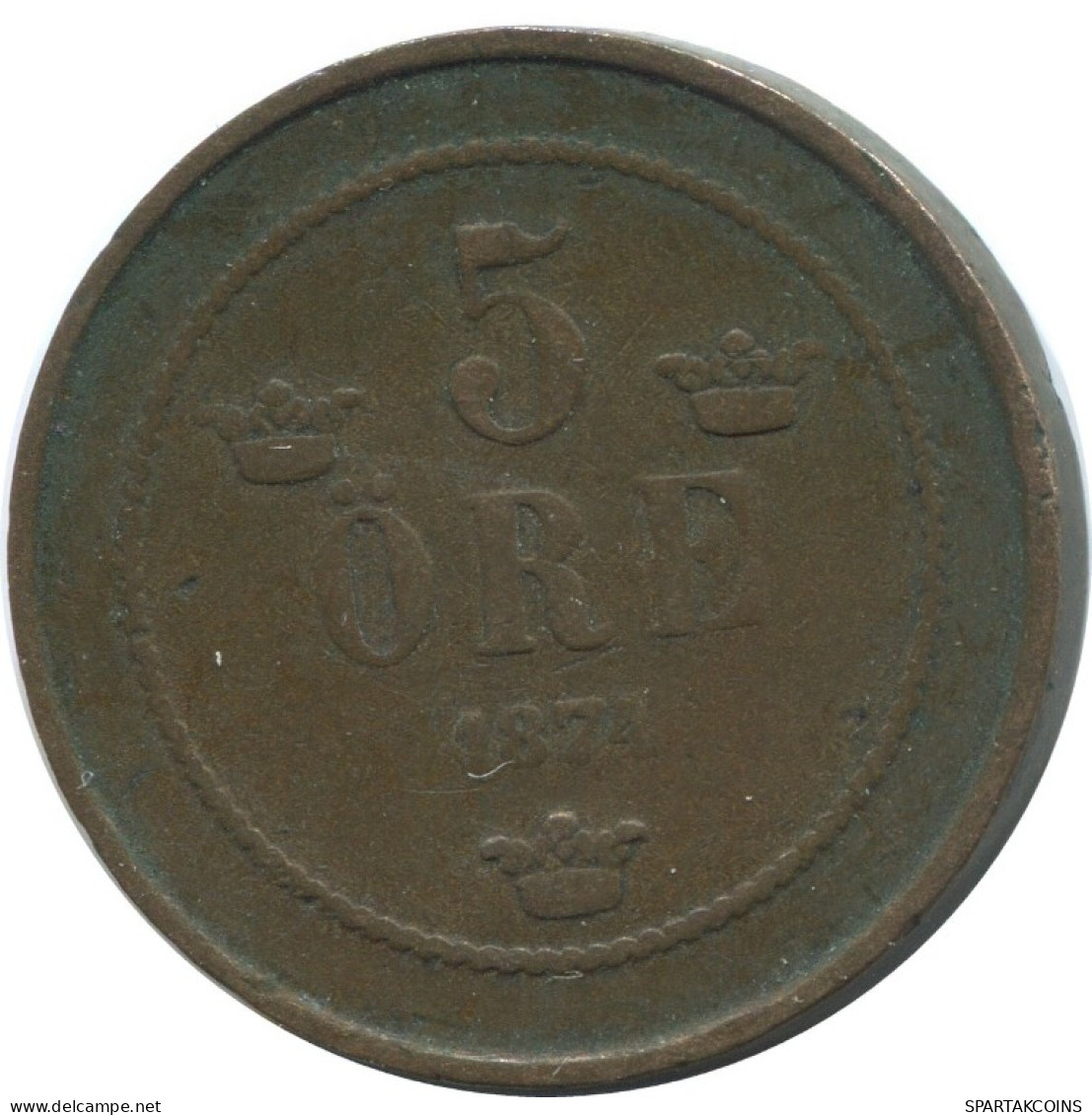 5 ORE 1874 SUECIA SWEDEN Moneda #AC573.2.E.A - Suède