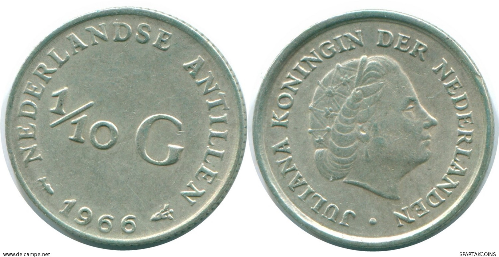 1/10 GULDEN 1966 NIEDERLÄNDISCHE ANTILLEN SILBER Koloniale Münze #NL12806.3.D.A - Netherlands Antilles