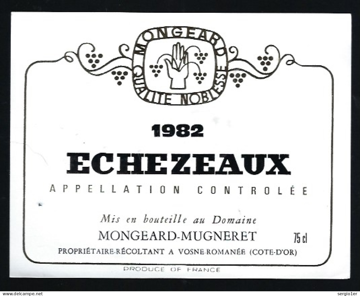 Etiquette Vin  Echezeaux 1982 Domaine Mongeard-Mugneret Vosne Romanée  21 - Bourgogne