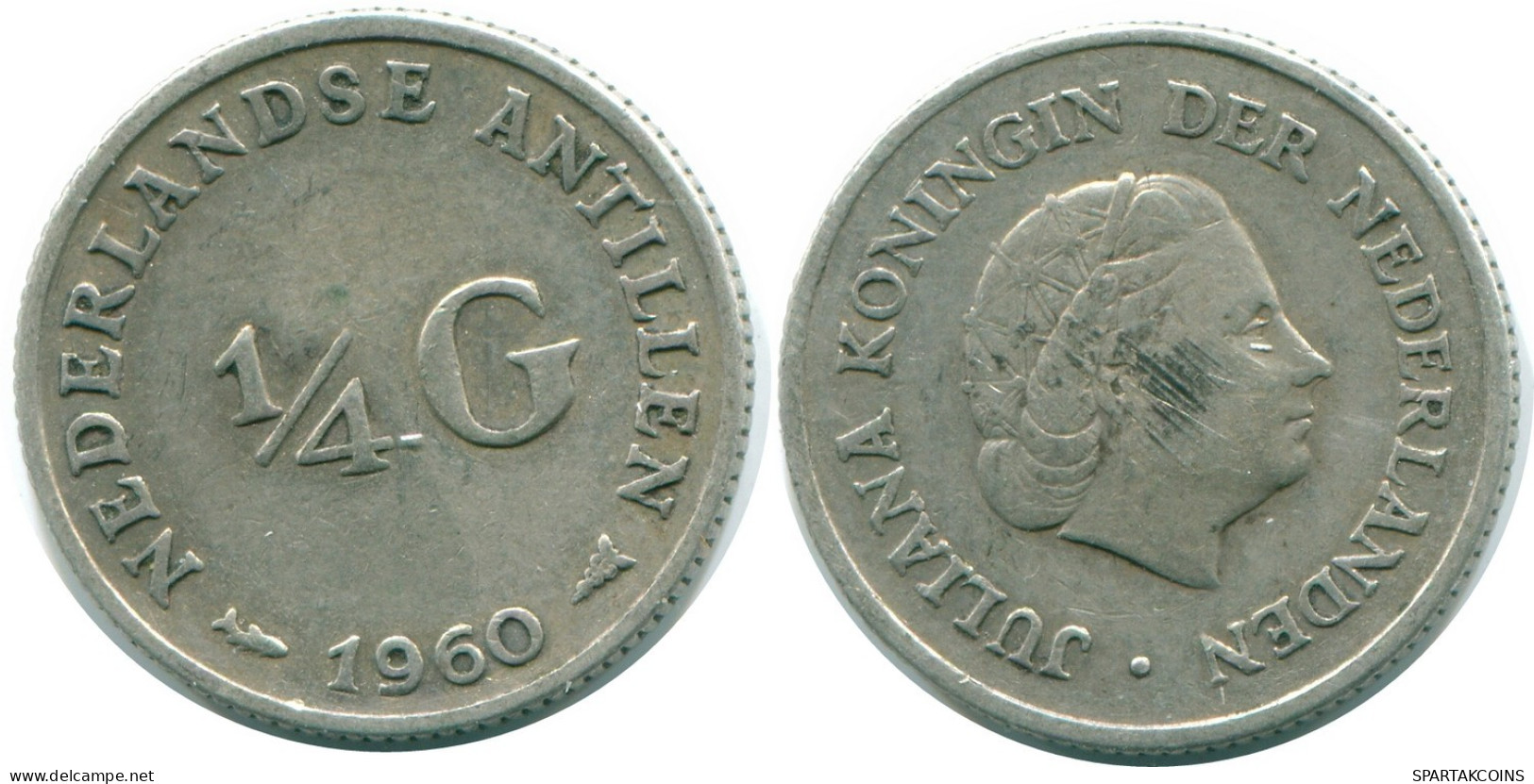 1/4 GULDEN 1960 ANTILLES NÉERLANDAISES ARGENT Colonial Pièce #NL11061.4.F.A - Nederlandse Antillen