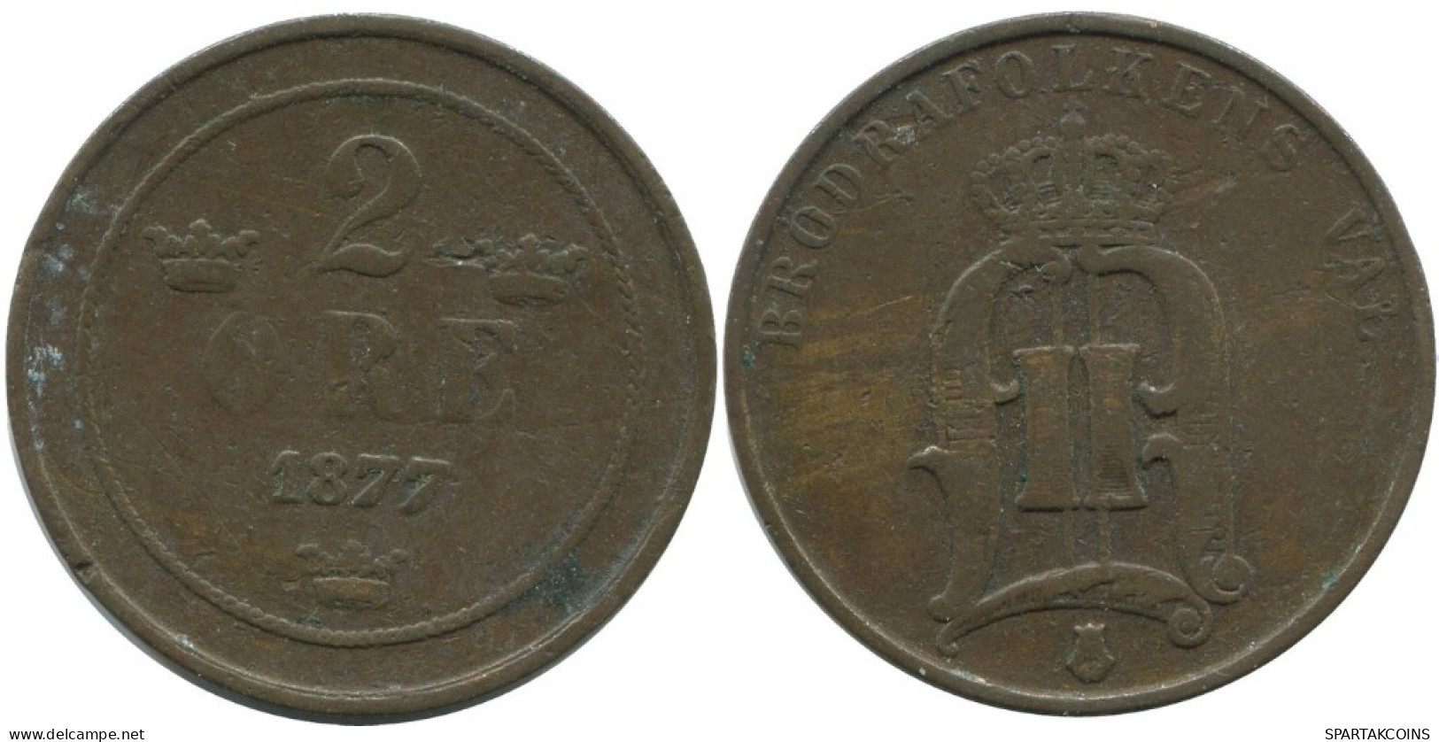 2 ORE 1877 SUECIA SWEDEN Moneda #AC870.2.E.A - Suède