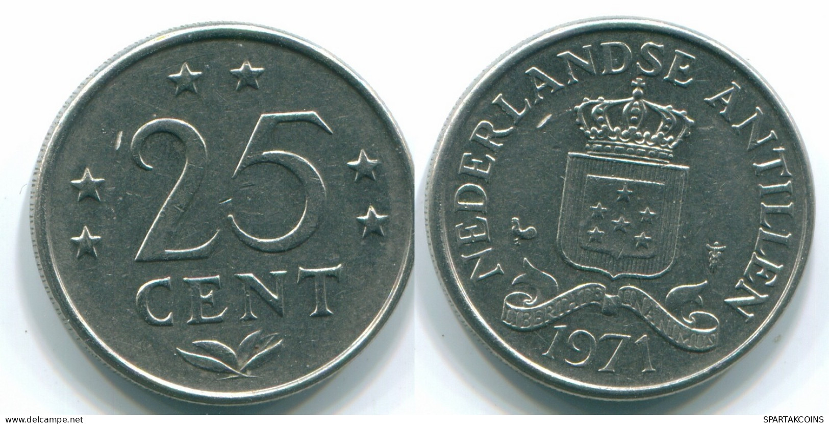 25 CENTS 1971 NIEDERLÄNDISCHE ANTILLEN Nickel Koloniale Münze #S11549.D.A - Nederlandse Antillen