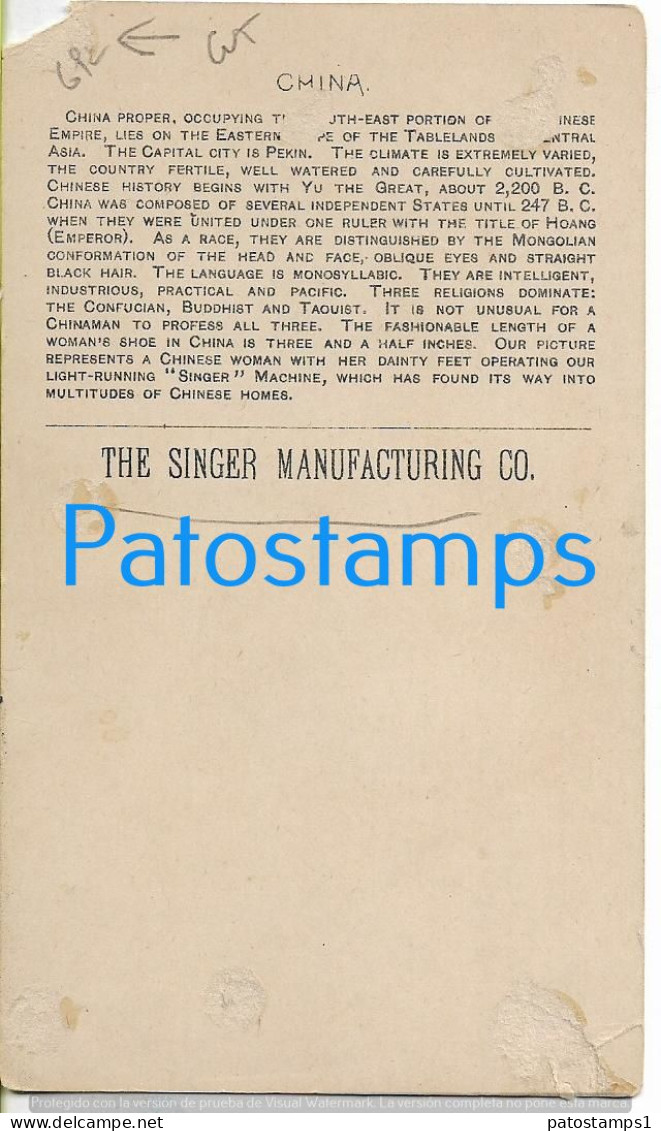 228997 PUBLICITY COMMERCIAL THE SINGER MANUFACTURING CHINA WOMAN SEWING CUT  POSTAL POSTCARD - Advertising