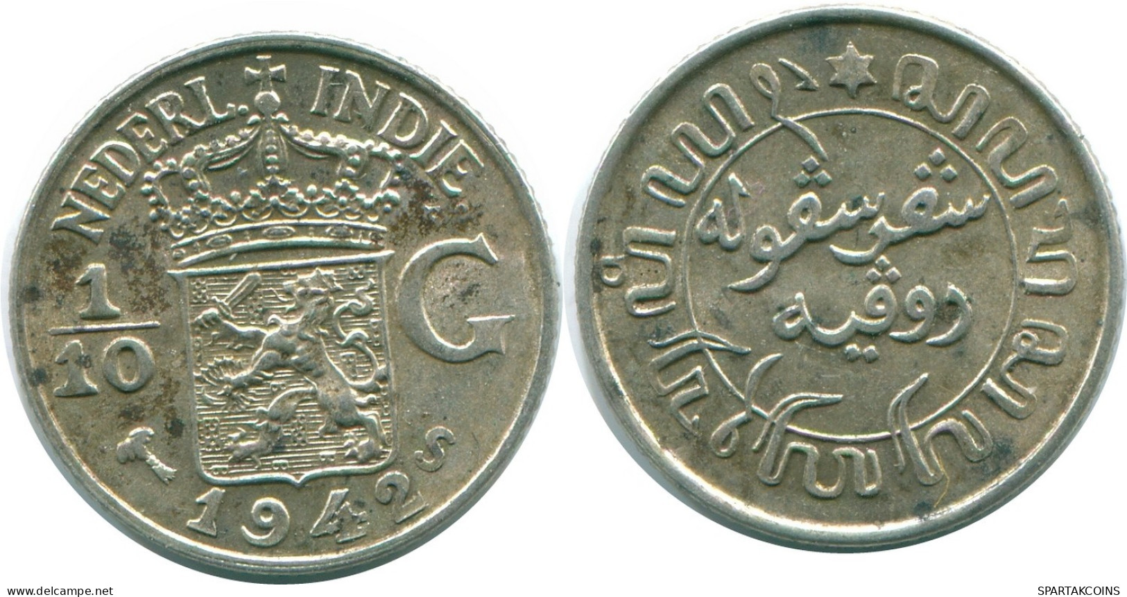 1/10 GULDEN 1942 NETHERLANDS EAST INDIES SILVER Colonial Coin #NL13945.3.U.A - Niederländisch-Indien