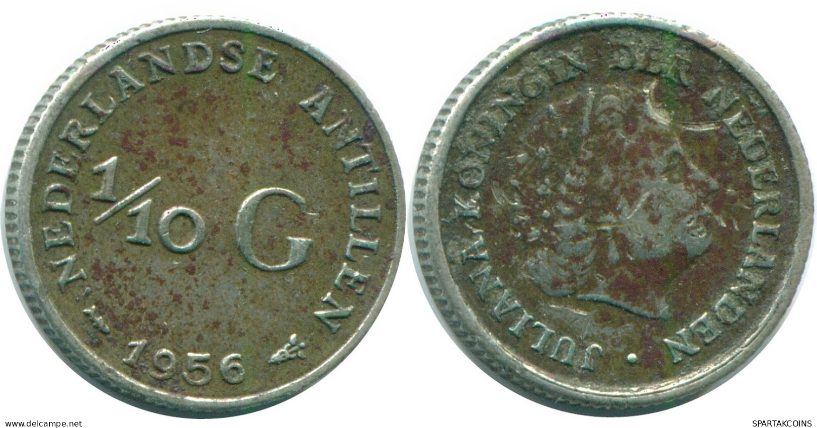 1/10 GULDEN 1956 NETHERLANDS ANTILLES SILVER Colonial Coin #NL12127.3.U.A - Nederlandse Antillen