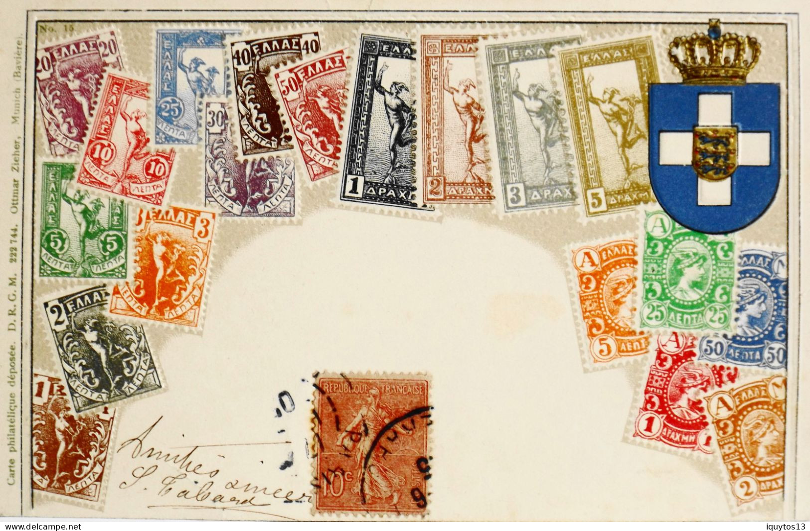 C.P.A. Carte Postale Philatélique Gaufrée Et Armoiries - Représentation De Timbres Poste Anciens De GRECE - 1905 - TBE - Stamps (pictures)