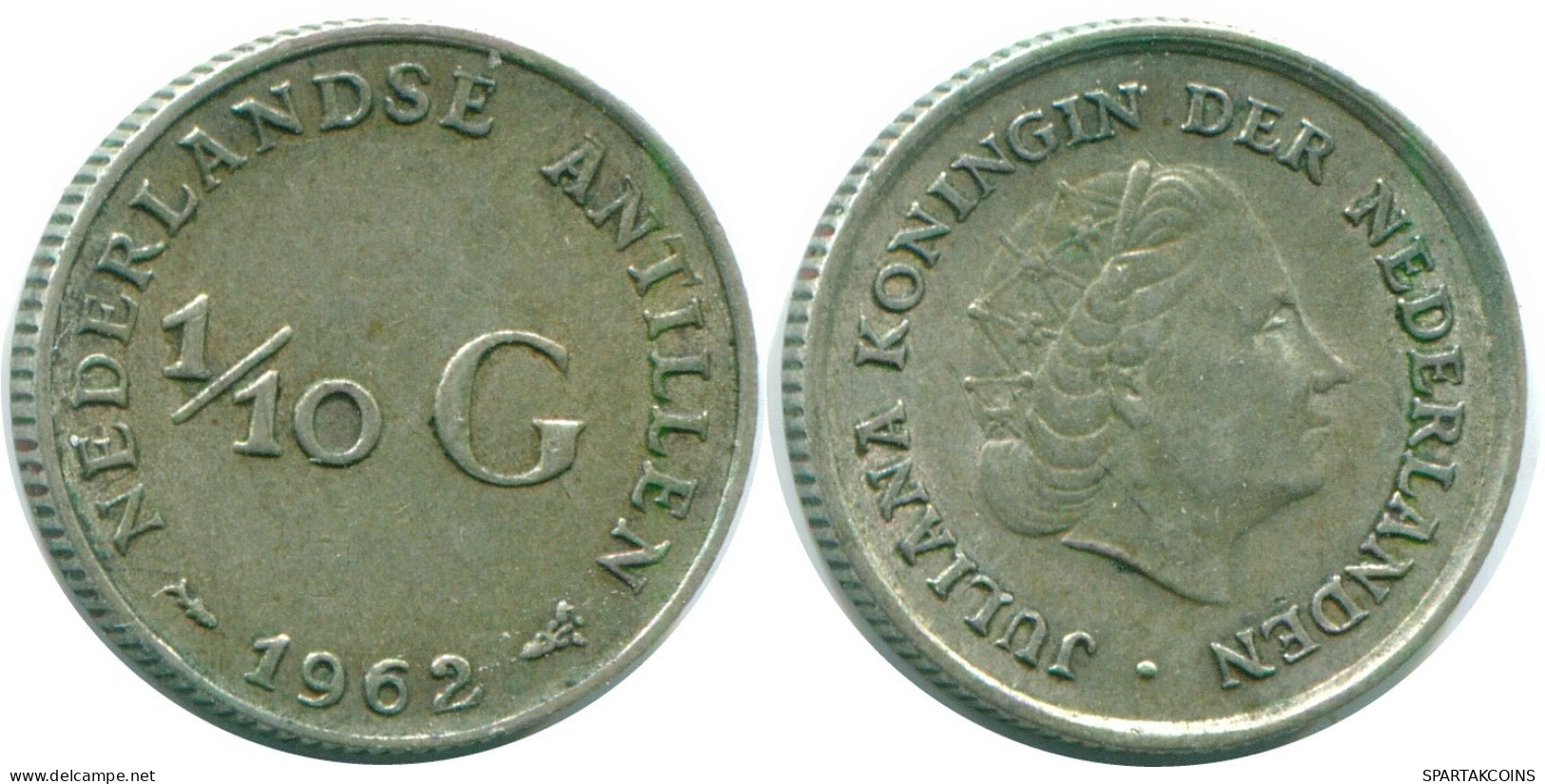 1/10 GULDEN 1962 ANTILLES NÉERLANDAISES ARGENT Colonial Pièce #NL12413.3.F.A - Niederländische Antillen