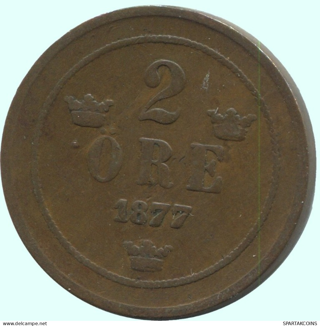 2 ORE 1877 SCHWEDEN SWEDEN Münze #AC895.2.D.A - Zweden