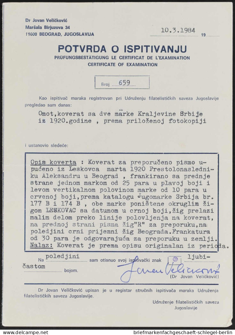 Serbien, 1920, 135 H, 139, Brief - Serbien