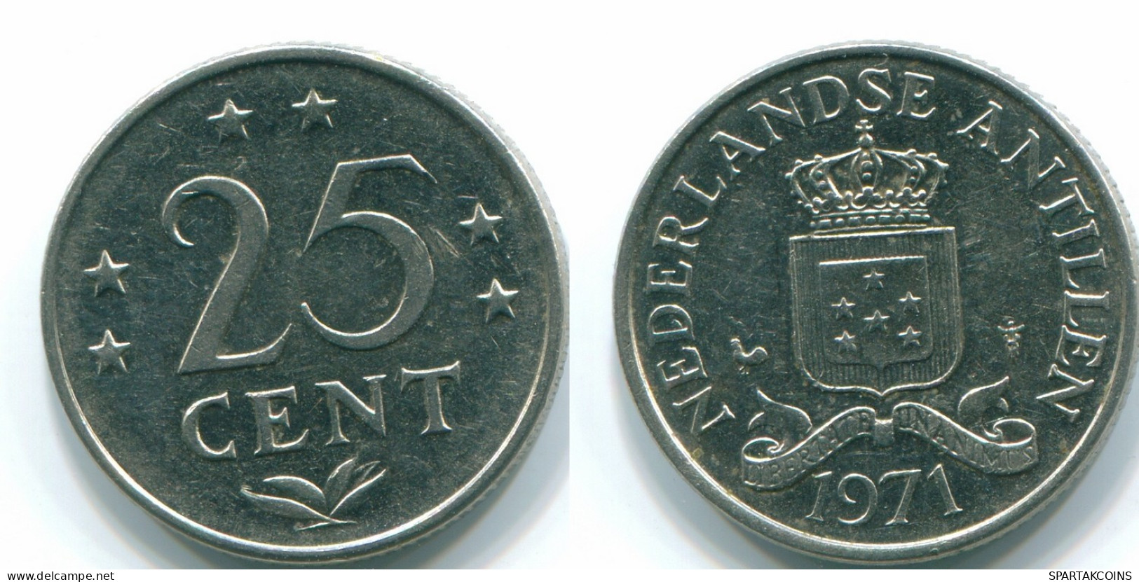 25 CENTS 1971 NETHERLANDS ANTILLES Nickel Colonial Coin #S11511.U.A - Niederländische Antillen