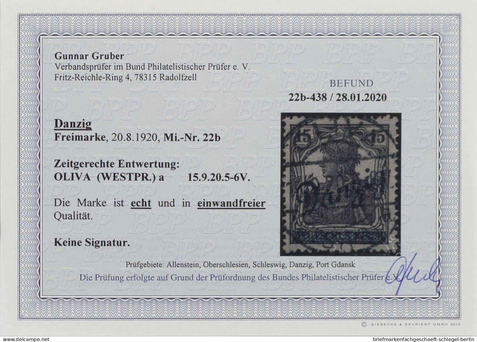 Danzig, 1920, 22 B, Gestempelt - Used